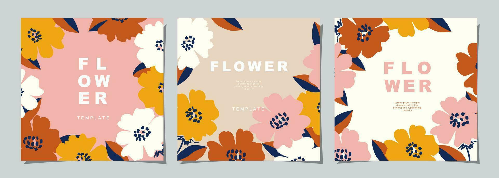 Floral template set for poster, card, cover, label, banner in modern minimalist style and simple summer design templates with flowers and plants. vector