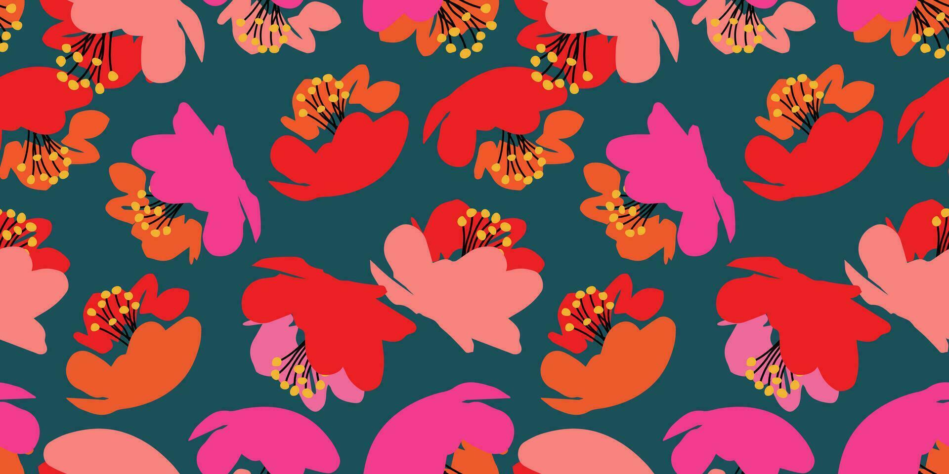 Hand drawn flowers, seamless patterns with floral for fabric, textiles, clothing, wrapping paper, cover, banner, interior decor, abstract backgrounds. vector