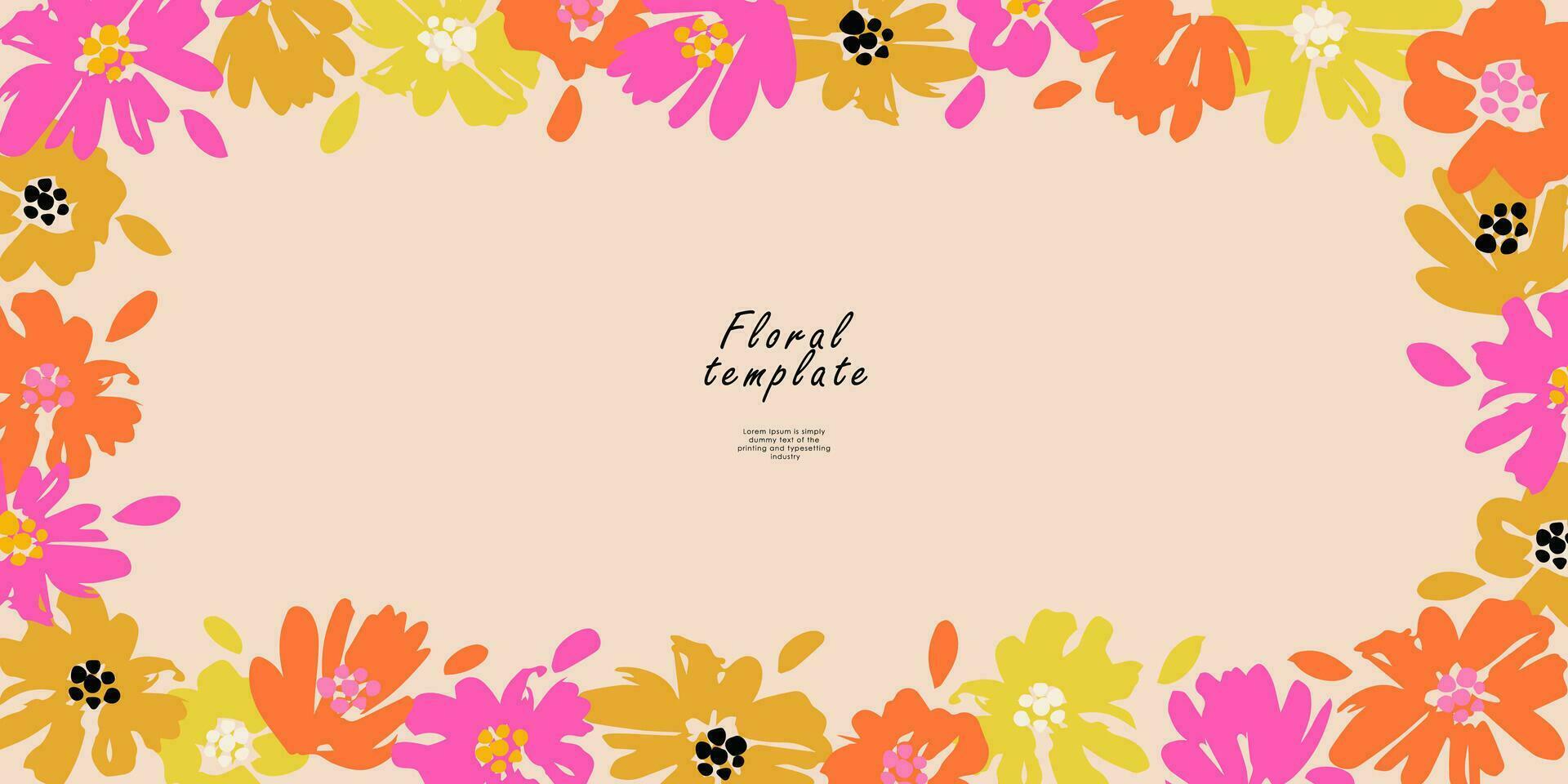 Floral template for poster, card, cover, label, background, banner in modern minimalist style and simple summer design templates with flowers and plants. vector