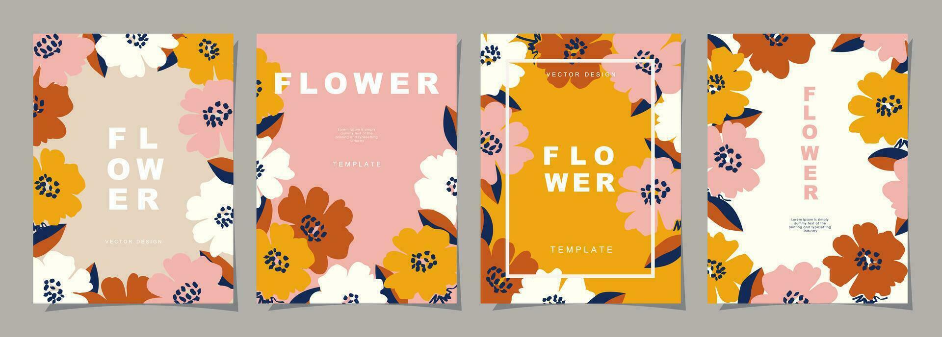 Floral template set for poster, card, cover, label, banner in modern minimalist style and simple summer design templates with flowers and plants. vector