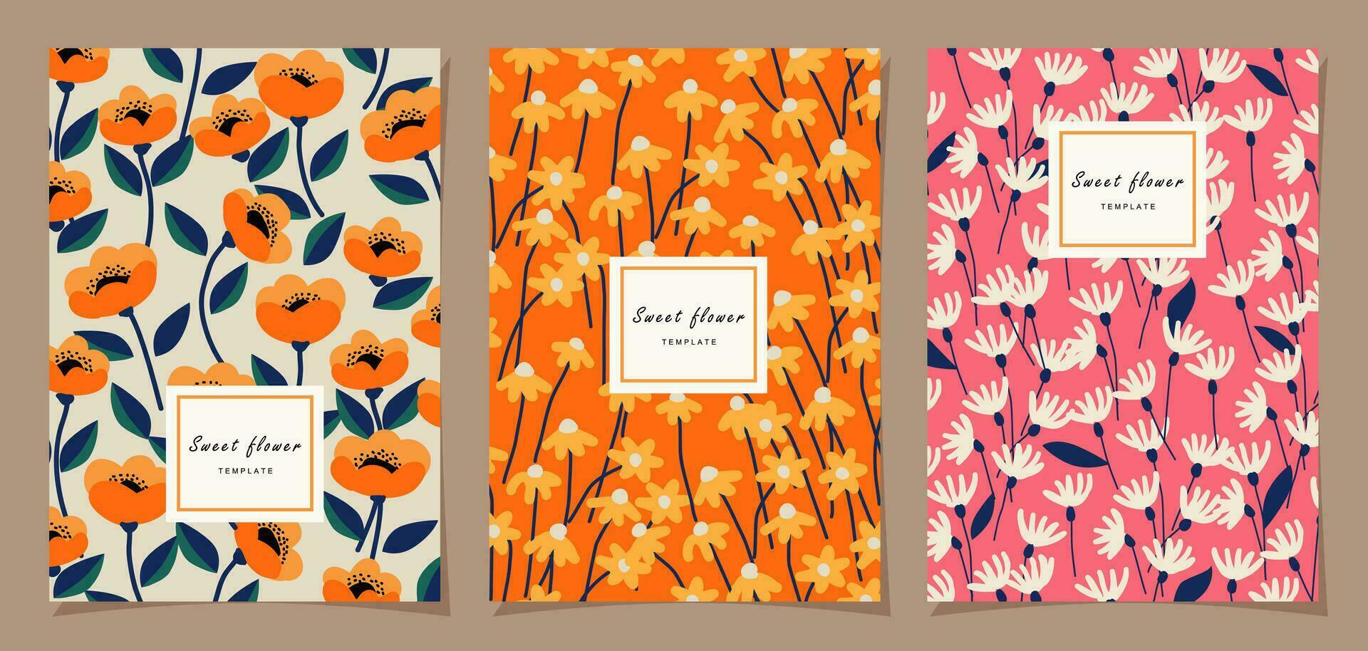 floral modelo conjunto para póster, tarjeta, cubrir, etiqueta, bandera en moderno minimalista estilo y sencillo verano diseño plantillas con flores y plantas. vector