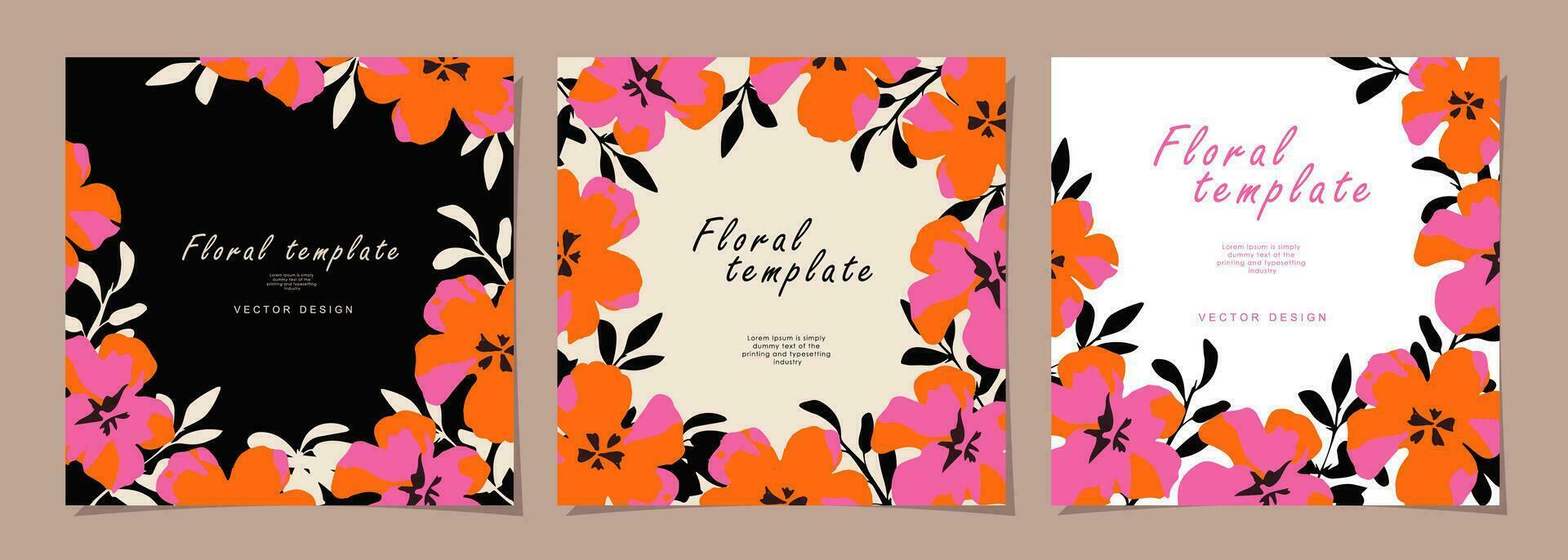 Floral template set for poster, card, cover, label, banner in modern minimalist style and simple summer design templates with flowers and plants. vector