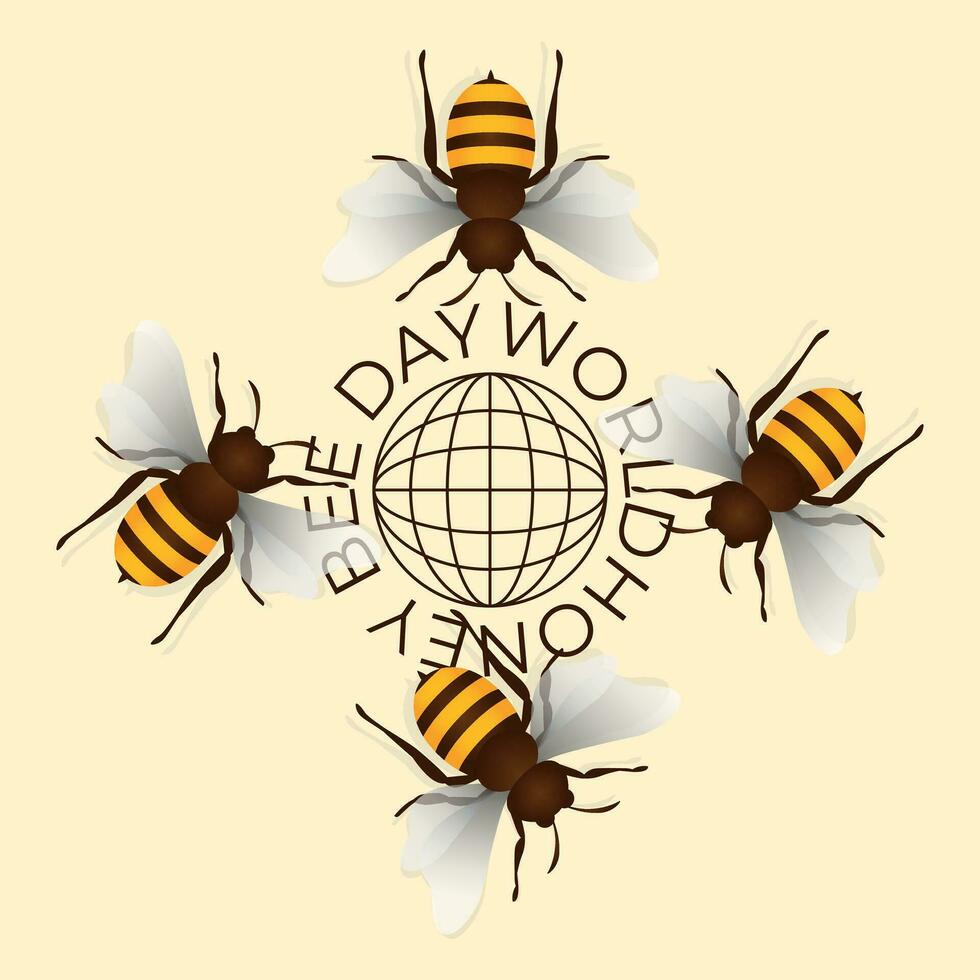World honey bee day design template suitable for celebration. Honey bee vector design. Bee illustration. Flat design. Honeycomb icon. Globe icon.