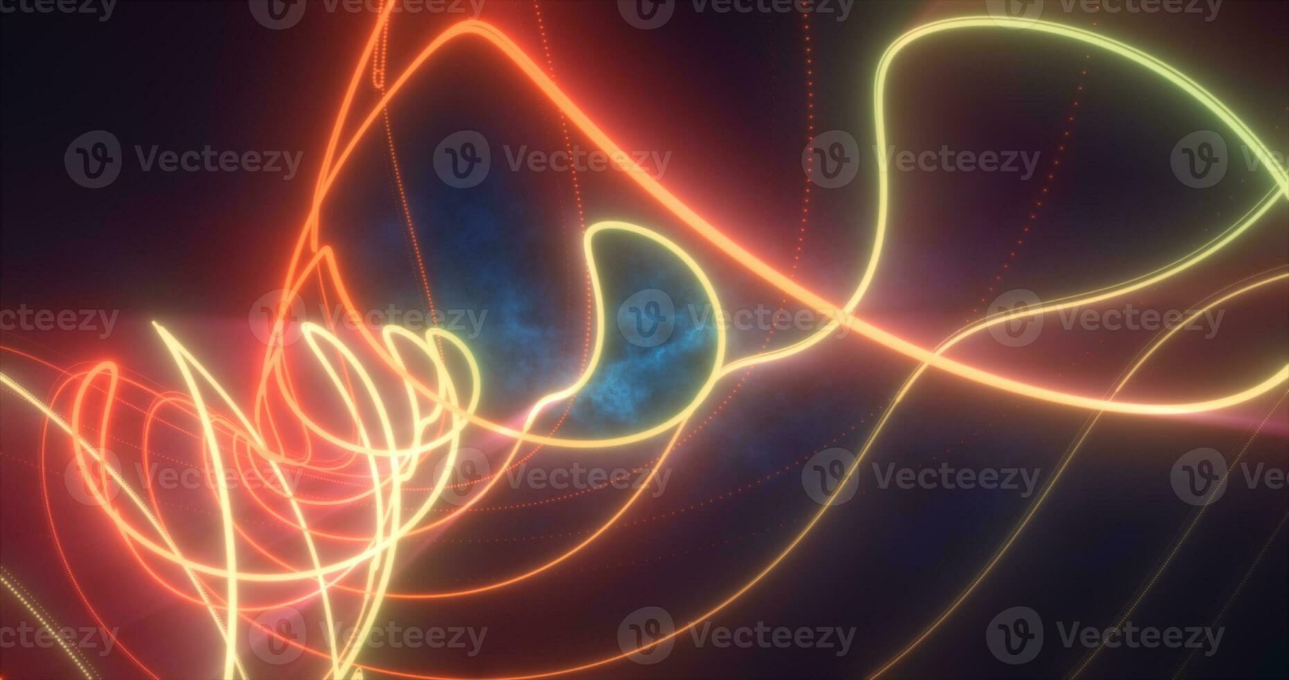 Abstract yellow glowing neon energy laser lines flying on a black background photo