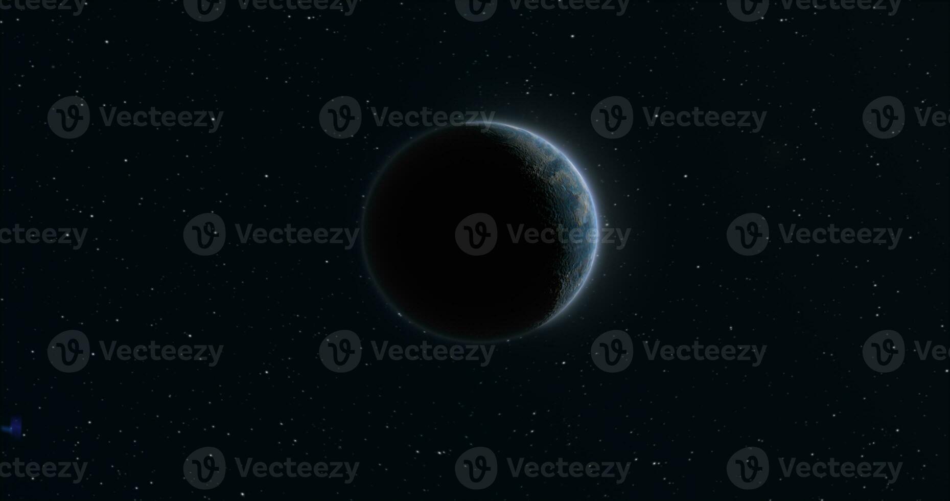 Abstract realistic space spinning planet round sphere with a water surface in space against the background of stars photo