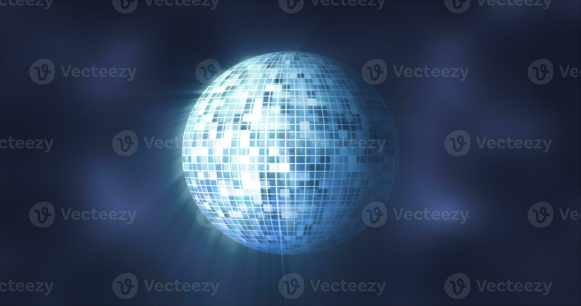 Abstract blue mirrored spinning round disco ball for discos and dances in nightclubs 80s, 90s luminous background photo