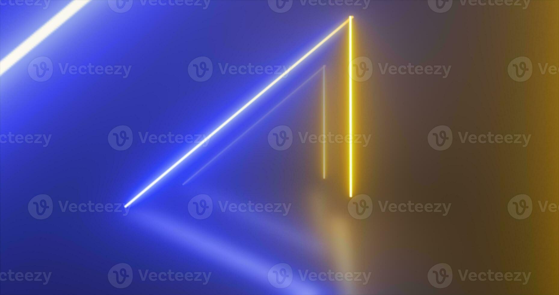 Abstract triangle tunnel neon blue and yellow energy glowing from lines background photo