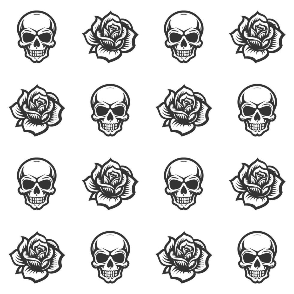 Skull Rose repeating seamless pattern vector pattern for design interior wallpaper background Seamless Skull rose vector pattern template Cartoon vector pattern. Pro vector pattern.