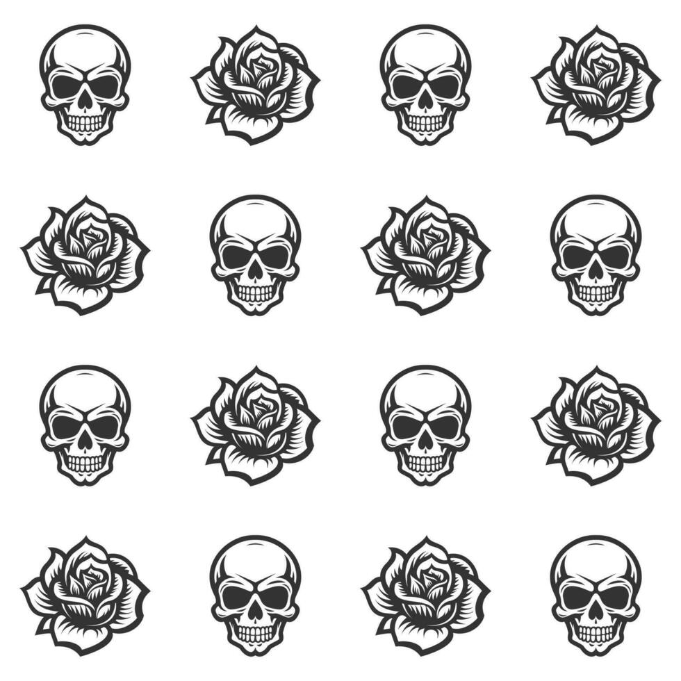 Skull Rose repeating seamless pattern vector pattern for design interior wallpaper background Seamless Skull rose vector pattern template Cartoon vector pattern. Pro vector pattern.
