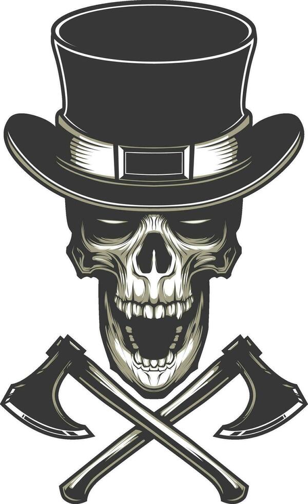 Skull with axe and hat vector illustration