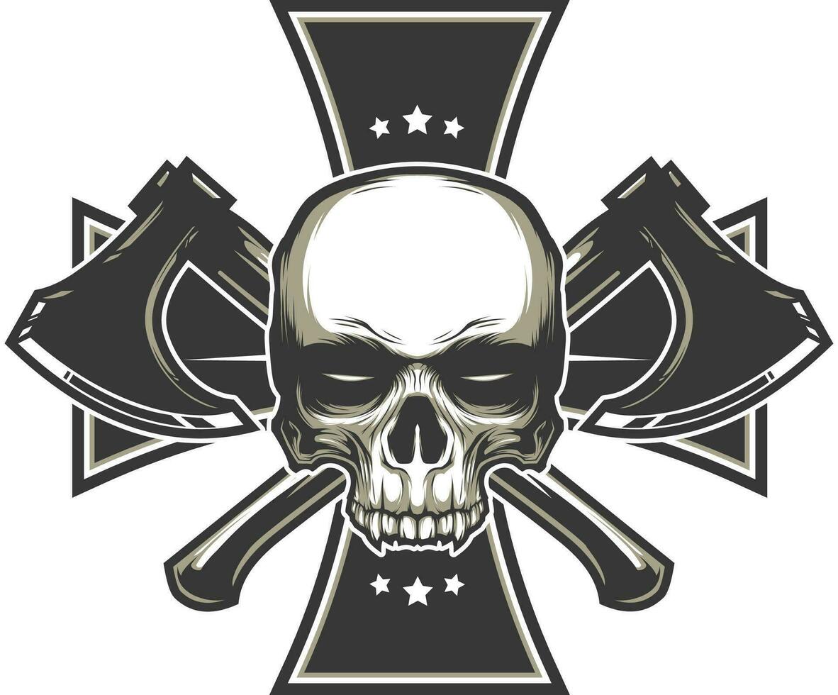 Skull head logo with axe vector logo