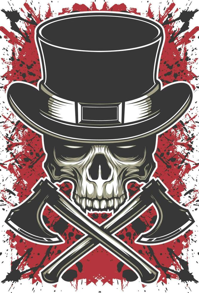 Skull with hat and axe vector