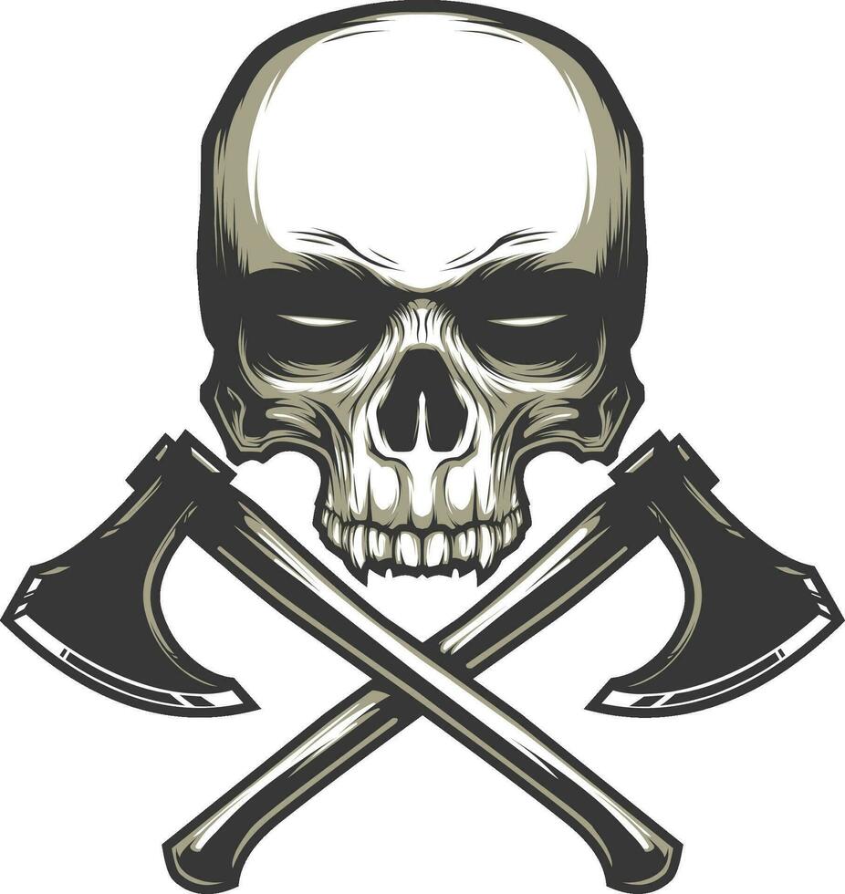 Skull head with cross axe vector logo