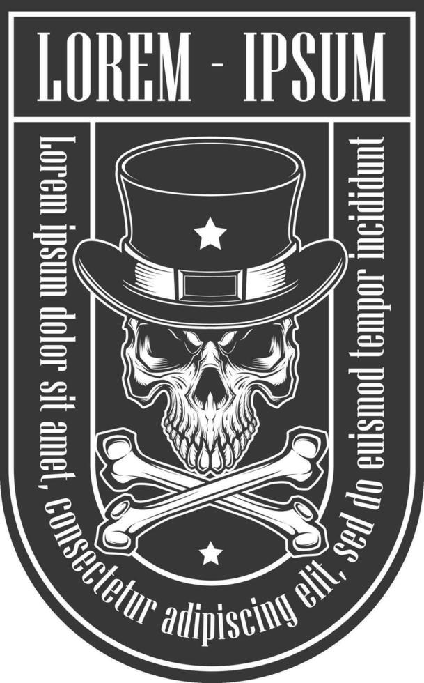 Crossbone skull with hat emblem patch vector illustration