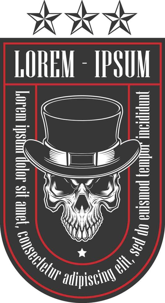 Skull face with hat emblem patch vector illustration