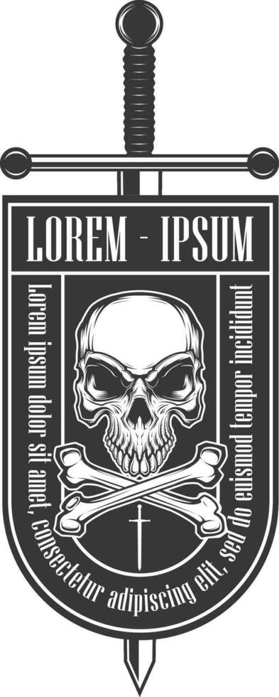 Crossbone skull with sword emblem patch vector illustration