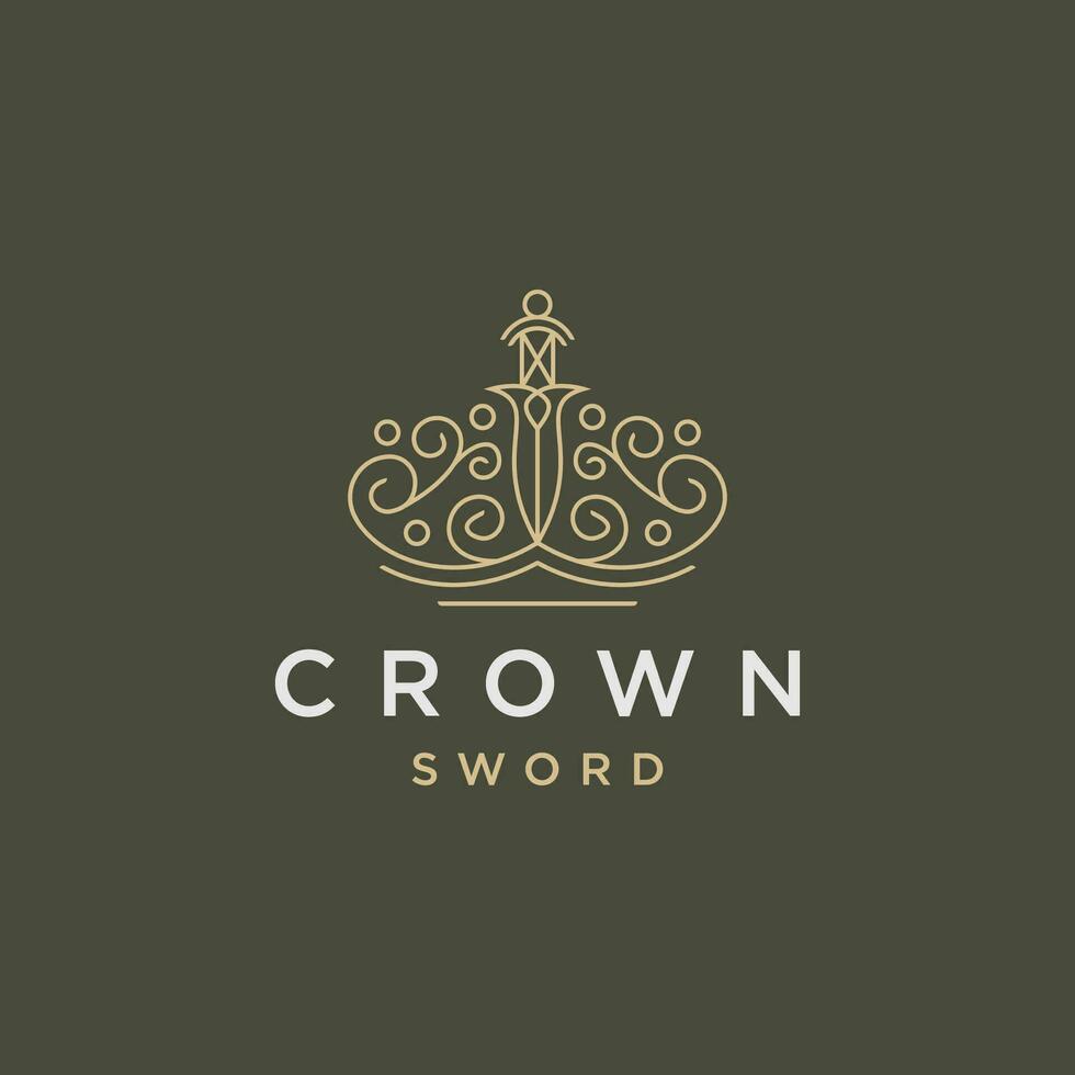 corona espada línea logo icono diseño modelo plano vector