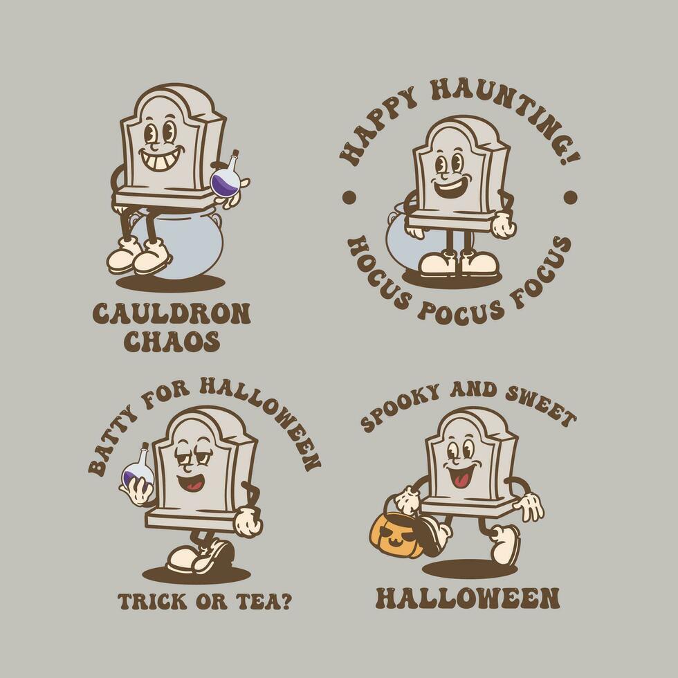 halloween tombstone vintage cartoon vector