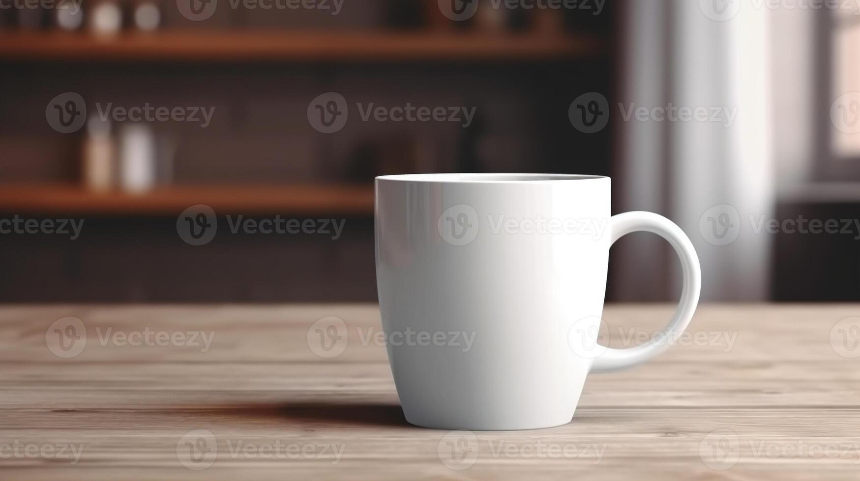 , White ceramic cup set-up in at home interior, mug mock up blank.. photo