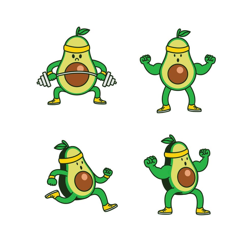 Avocado workout cute character illustration set collection vector