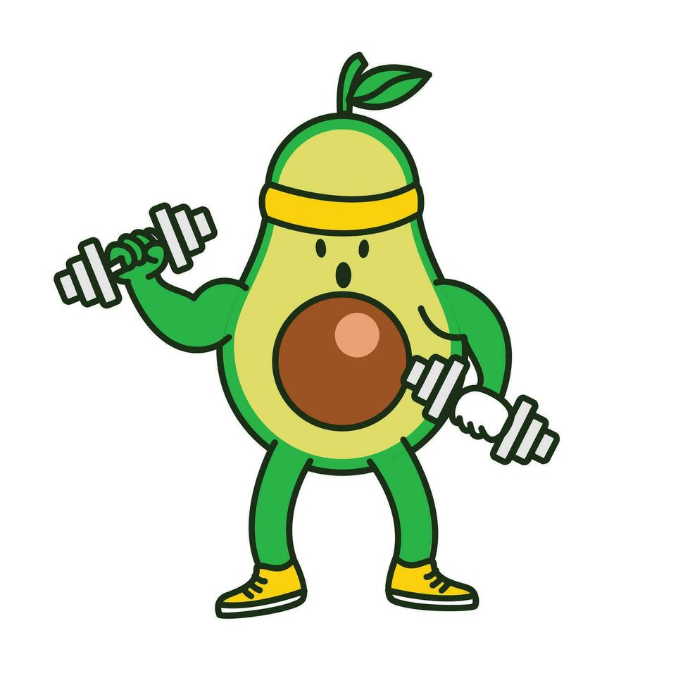 Avocado workout cute character illustration vector