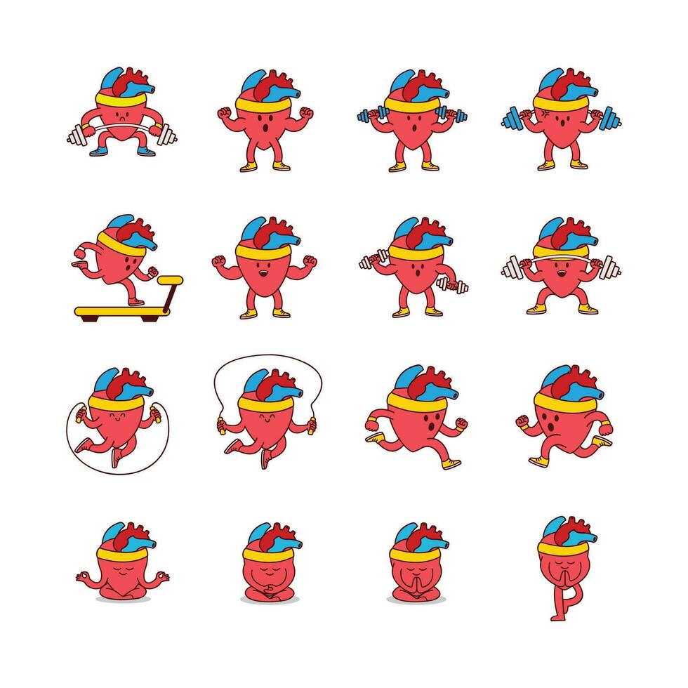Hearth organ Cute workout mascot illustration set collection vector