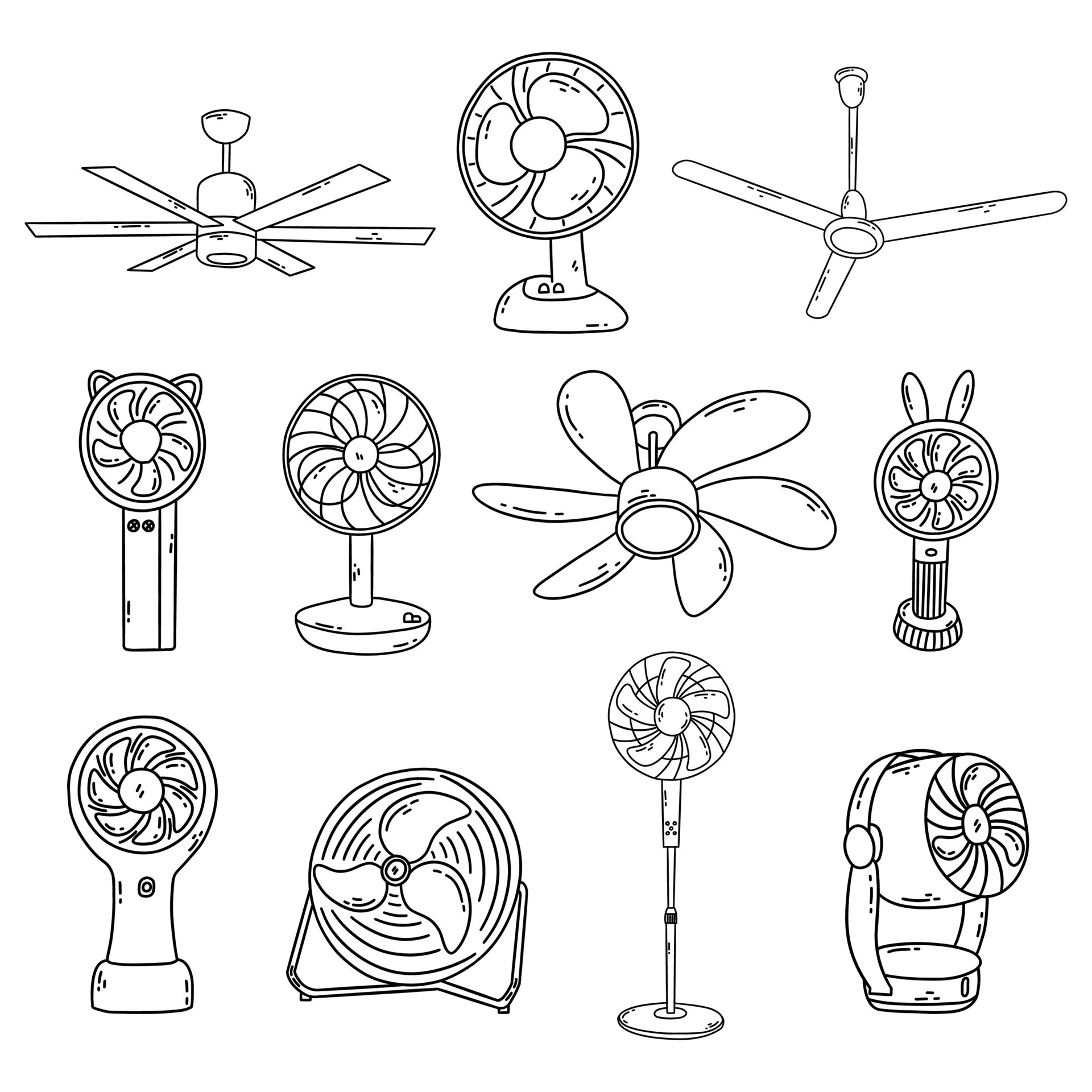 Set of electrical fans. Vector hand drawn blowers 26780465 Vector Art