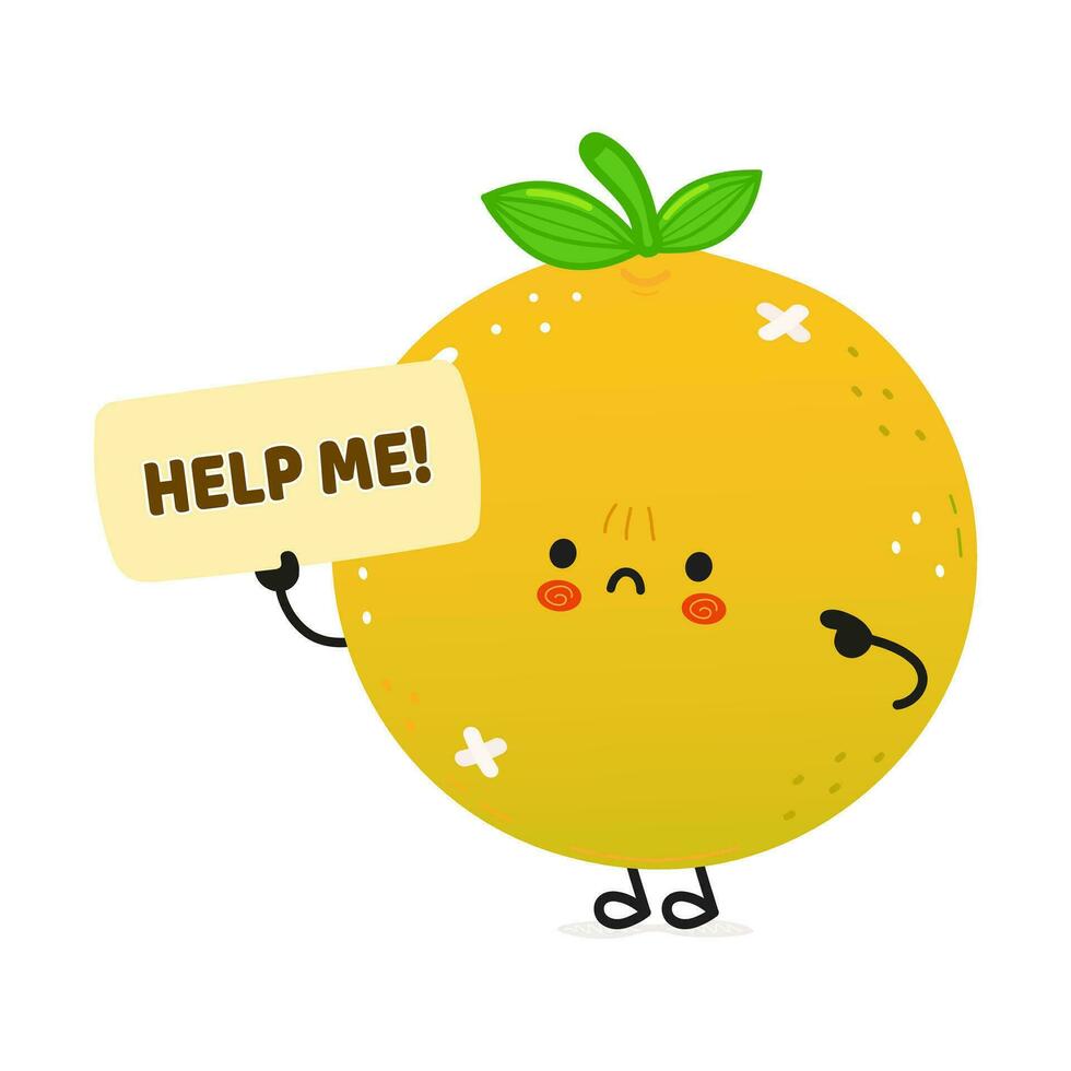 Sick Grapefruit asks for help character. Vector hand drawn cartoon kawaii character illustration icon. Isolated on white background. Suffering unhealthy Grapefruit character concept