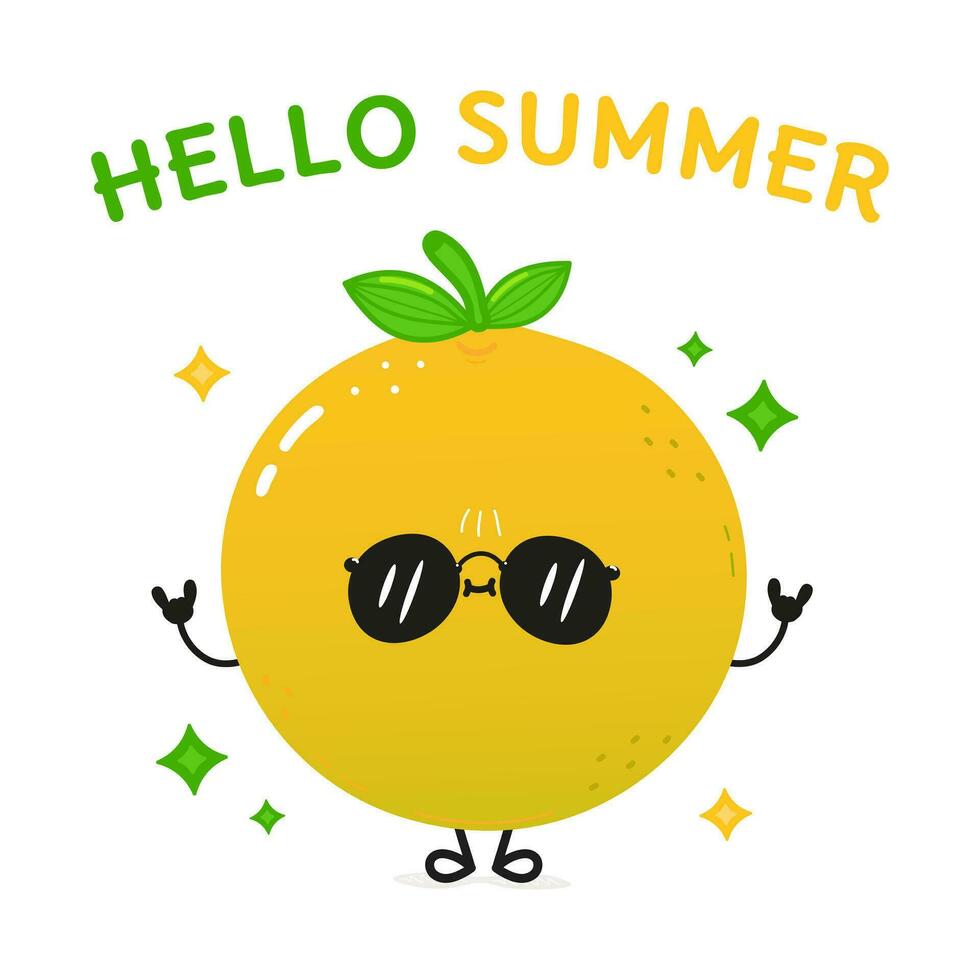 Grapefruit character. Hello summer card. Vector hand drawn cartoon kawaii character illustration icon. Isolated on white background. Grapefruit fruit character concept