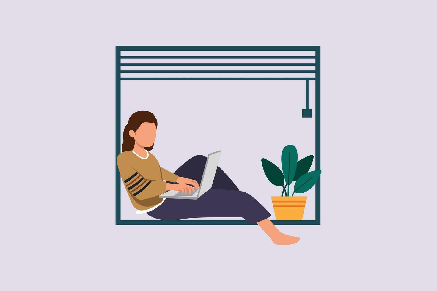 Freelancer working from home or beach at relaxed pace, convenient workplace concept. Colored flat vector illustration isolated.