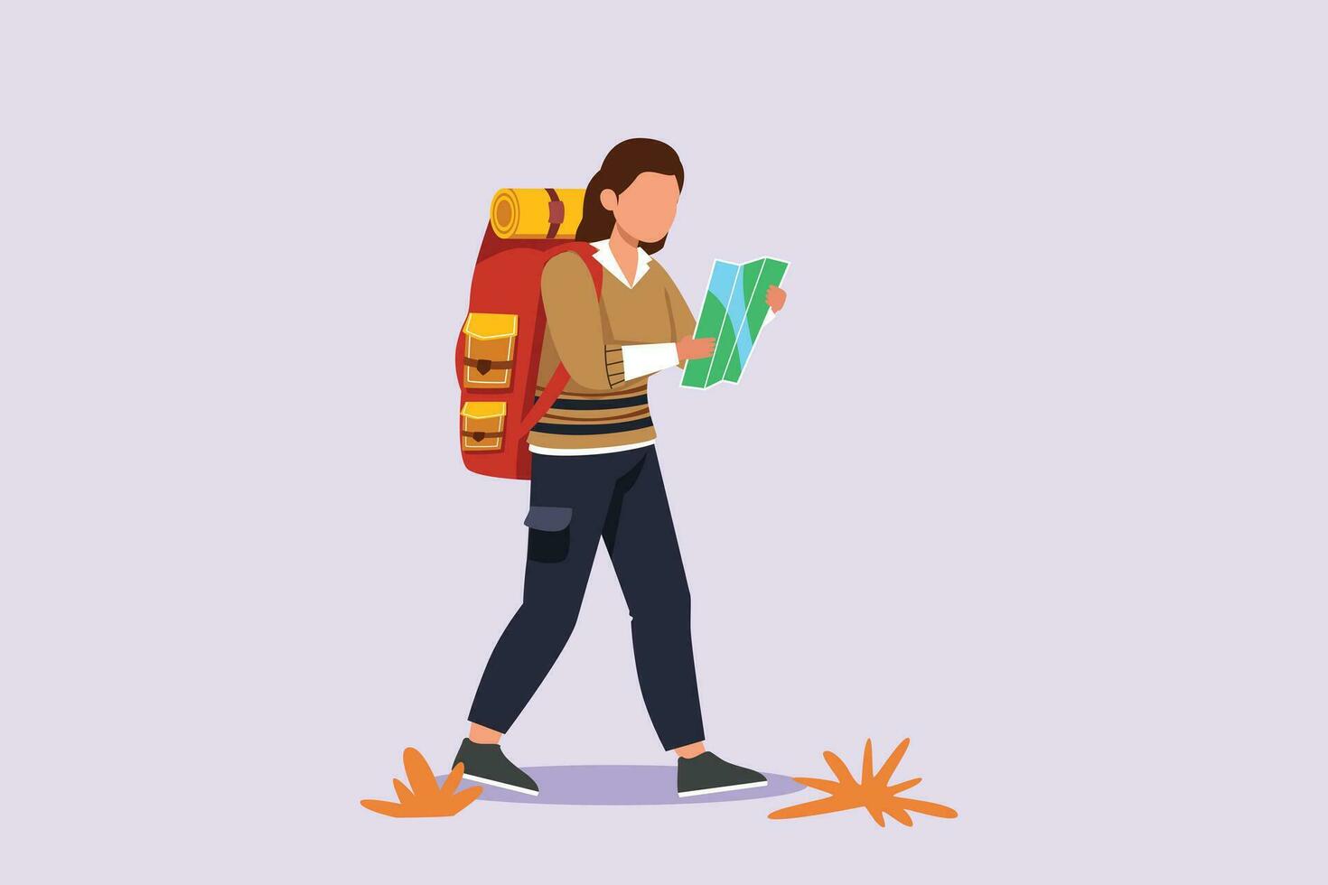 Traveler or explorer on mountain or valley concept. Colored flat vector illustration isolated.