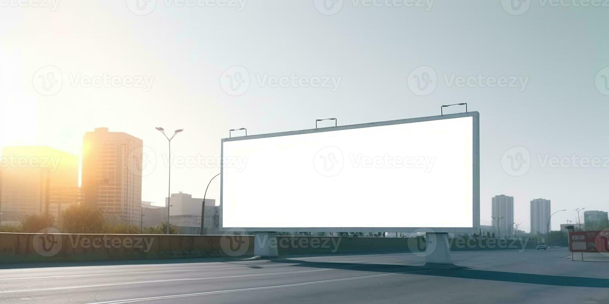 Generative AI, Realistic street big billboard mock up blank for presentation advertising. Outdoor sign blank in the futuristic city, business concept photo