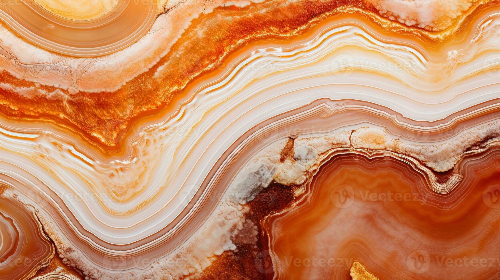Generative AI, natural volcanic agate stones close-up light orange, apricot crush and golden texture. Wallpaper background, quartz marble, decorative rock pattern. photo