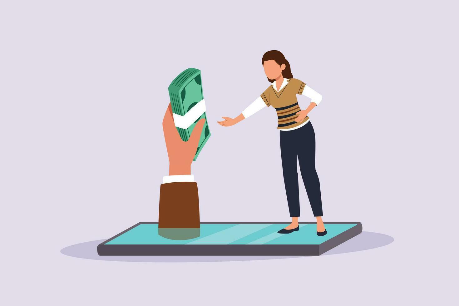 Freelancer filling invoice, distance job payroll, money transfer online, remote work payment, get salary on bank account concept. Colored flat vector illustration isolated.