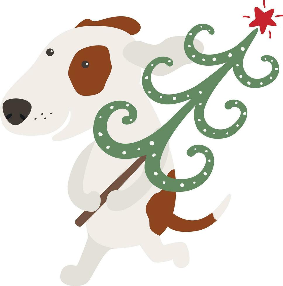 Cute dog carries Christmas tree vector