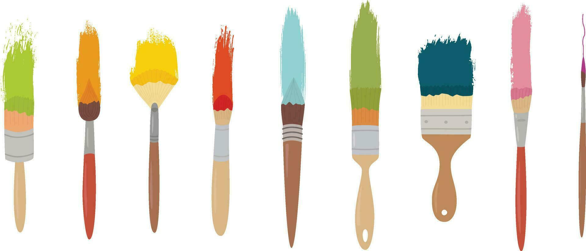 Coloured brush strokes with brushes, art materials vector