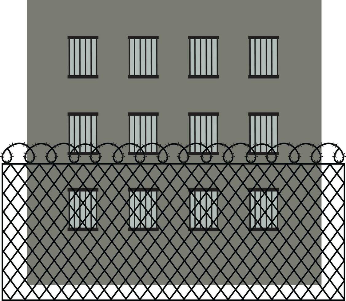 Prison jail building. Barbed wire fence vector