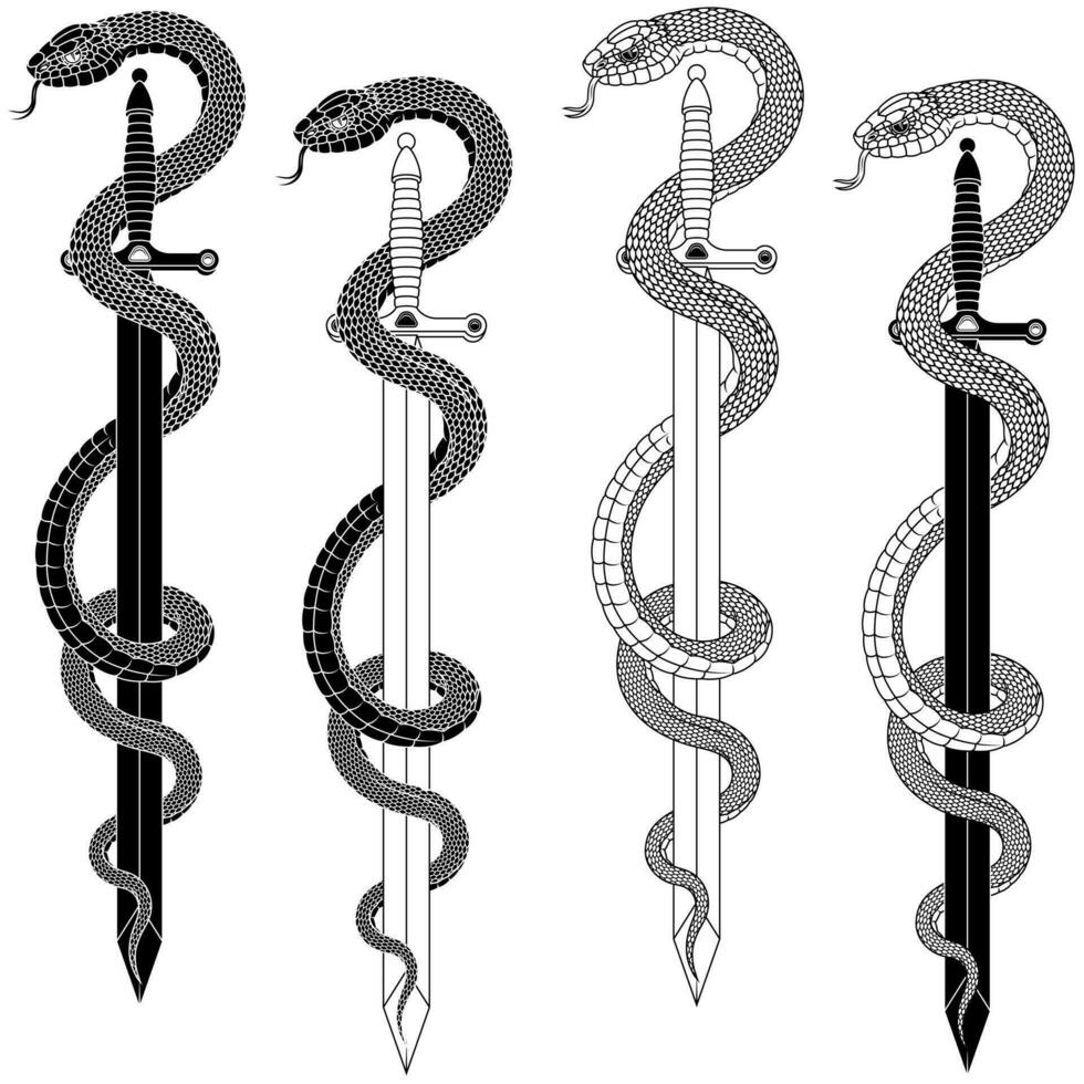 Ancient sword surrounded by poisonous snake vector