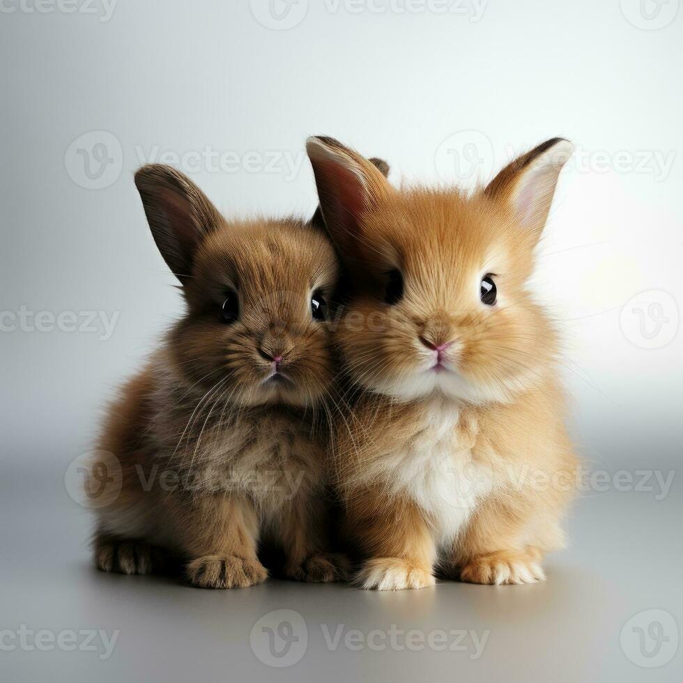 Rabbit and bunny on white background. Generative AI photo