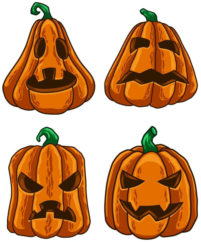 Four pumpkin heads carved vector