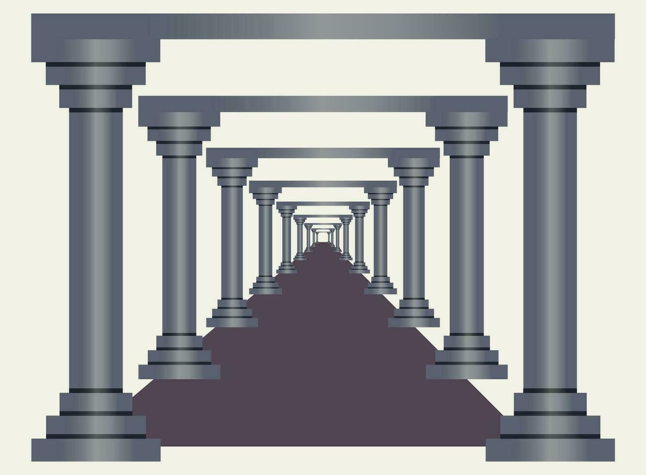 a hall with black marble columns and shining light ahead. classical roman and Greek architecture Corridor, corridor Pillar vector