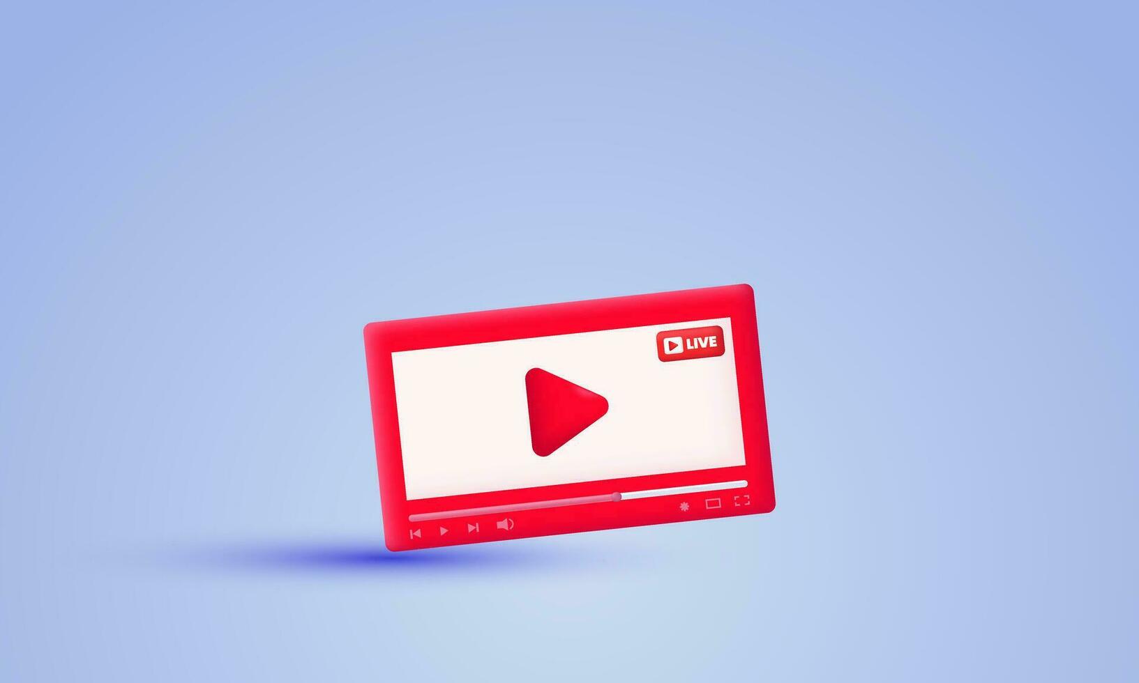 illustration social media red video vector icon 3d  symbols isolated on background