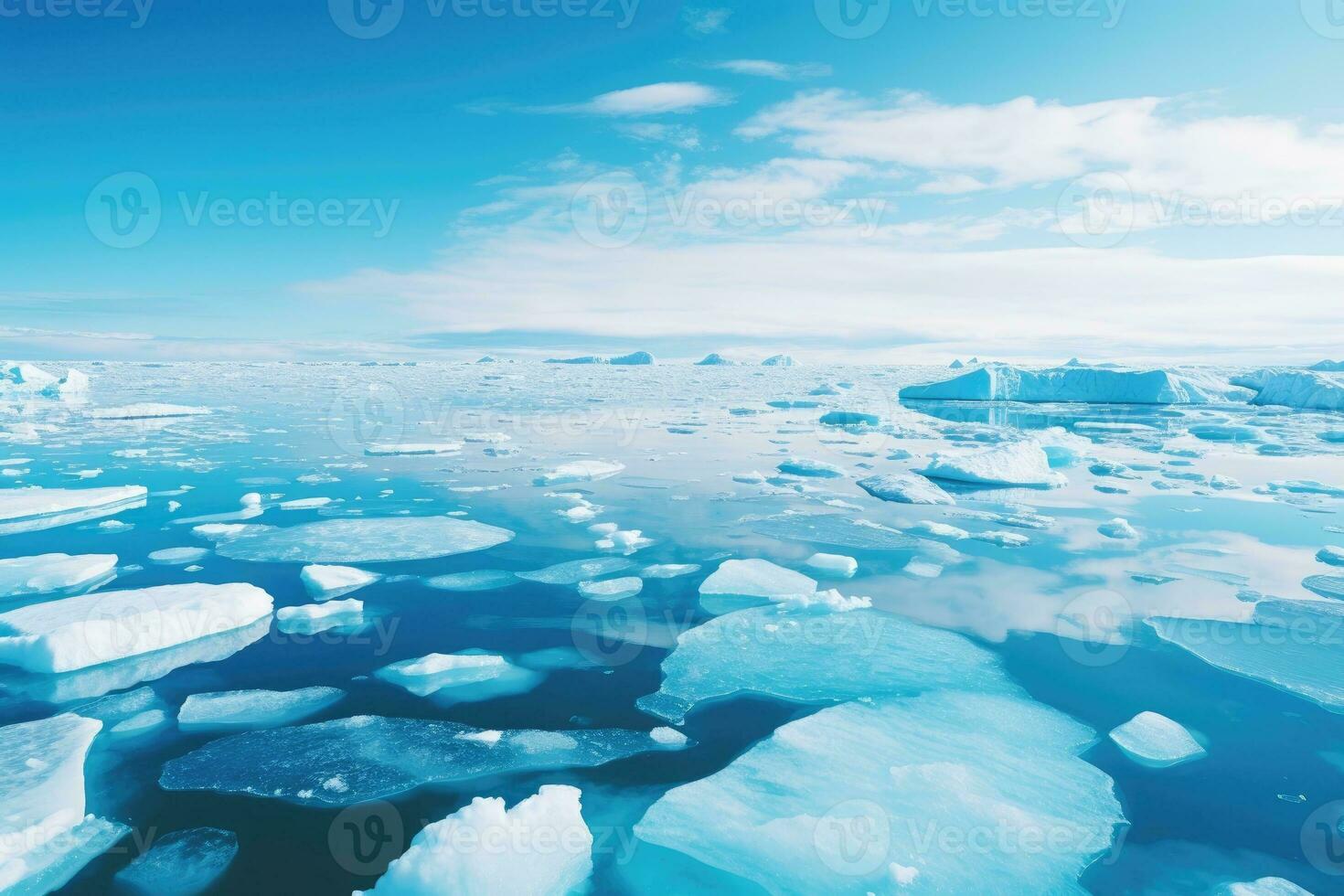 Ice sheets melting in the arctic ocean or waters. Global warming and climate change. photo