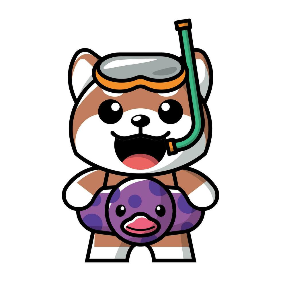 A CUTE SHIBA IS WEARING SCUBA GLASSES AND DUCK RUBBER VECTOR