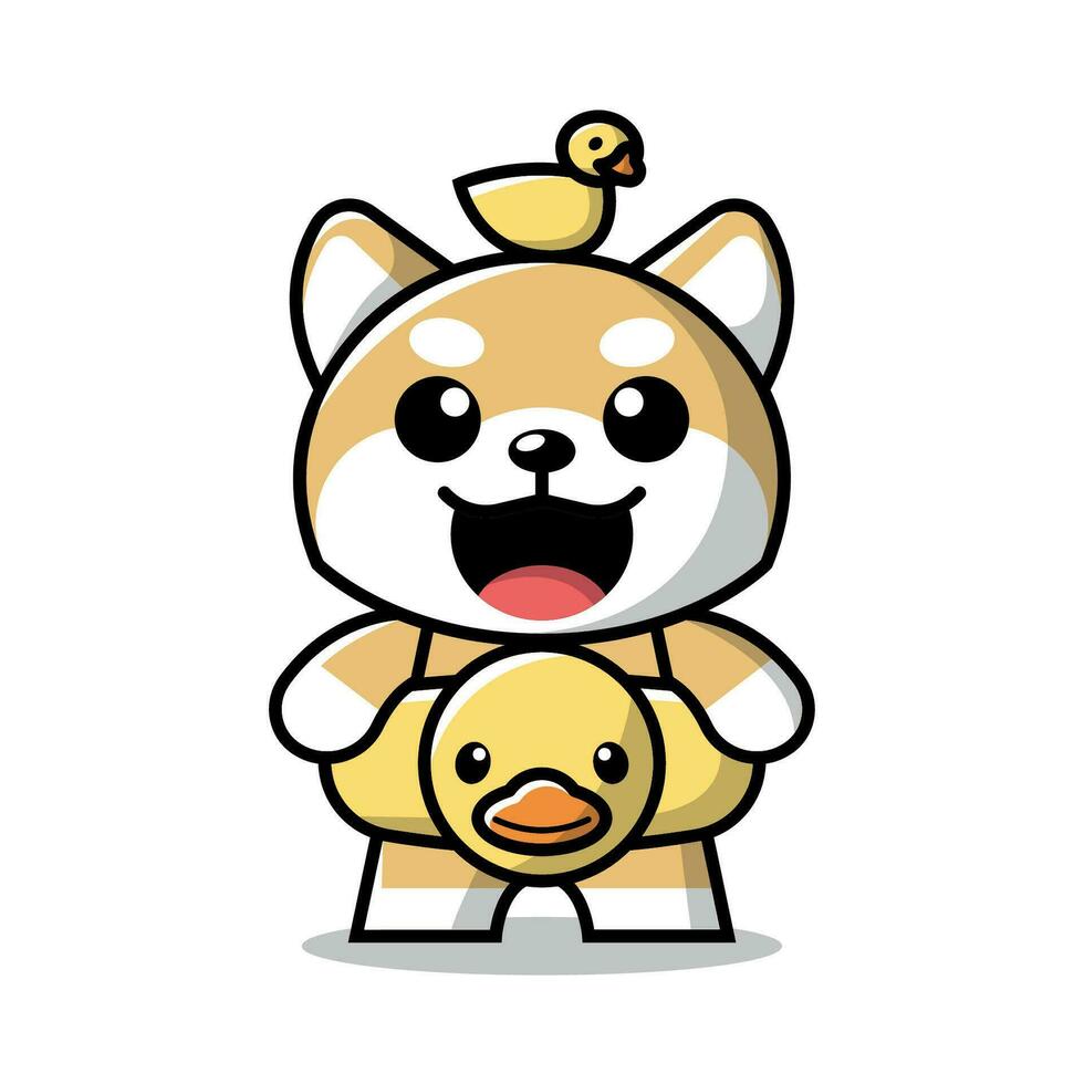 A CUTE SHIBA IS WEARING SWIMMING DUCK RUBBER VECTOR