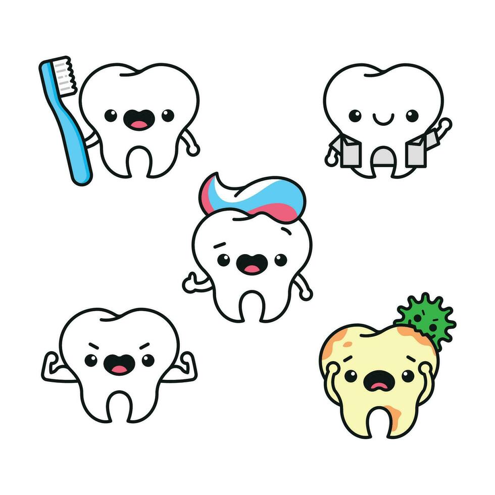 CUTE TOOTH MASCOT IN SOME DIFFERENT ACTION VECTOR SET