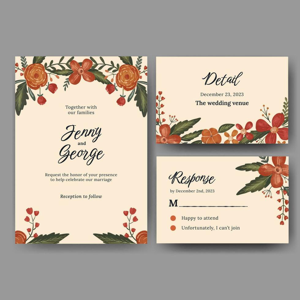 watercolor floral wedding invitation vector