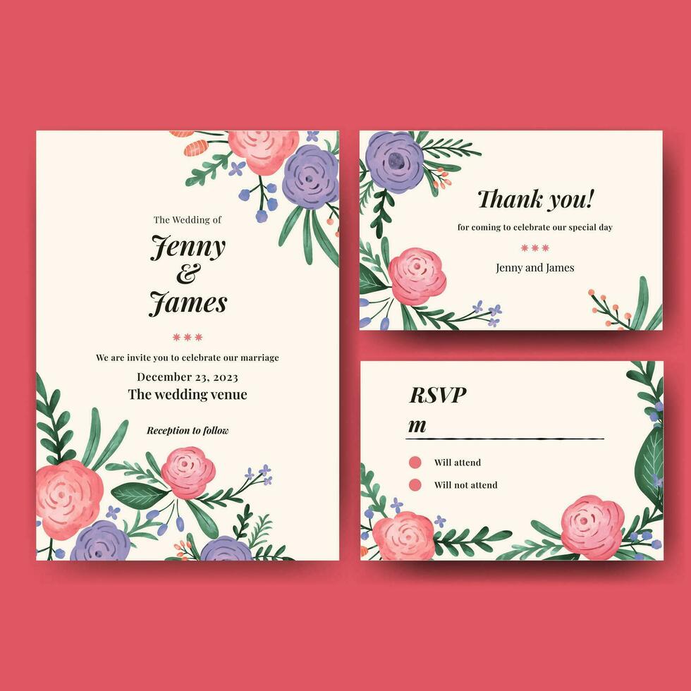 watercolor floral wedding invitation vector