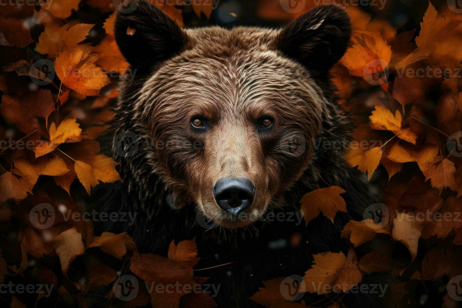 Frontal view of a bear in the autumn forest photo