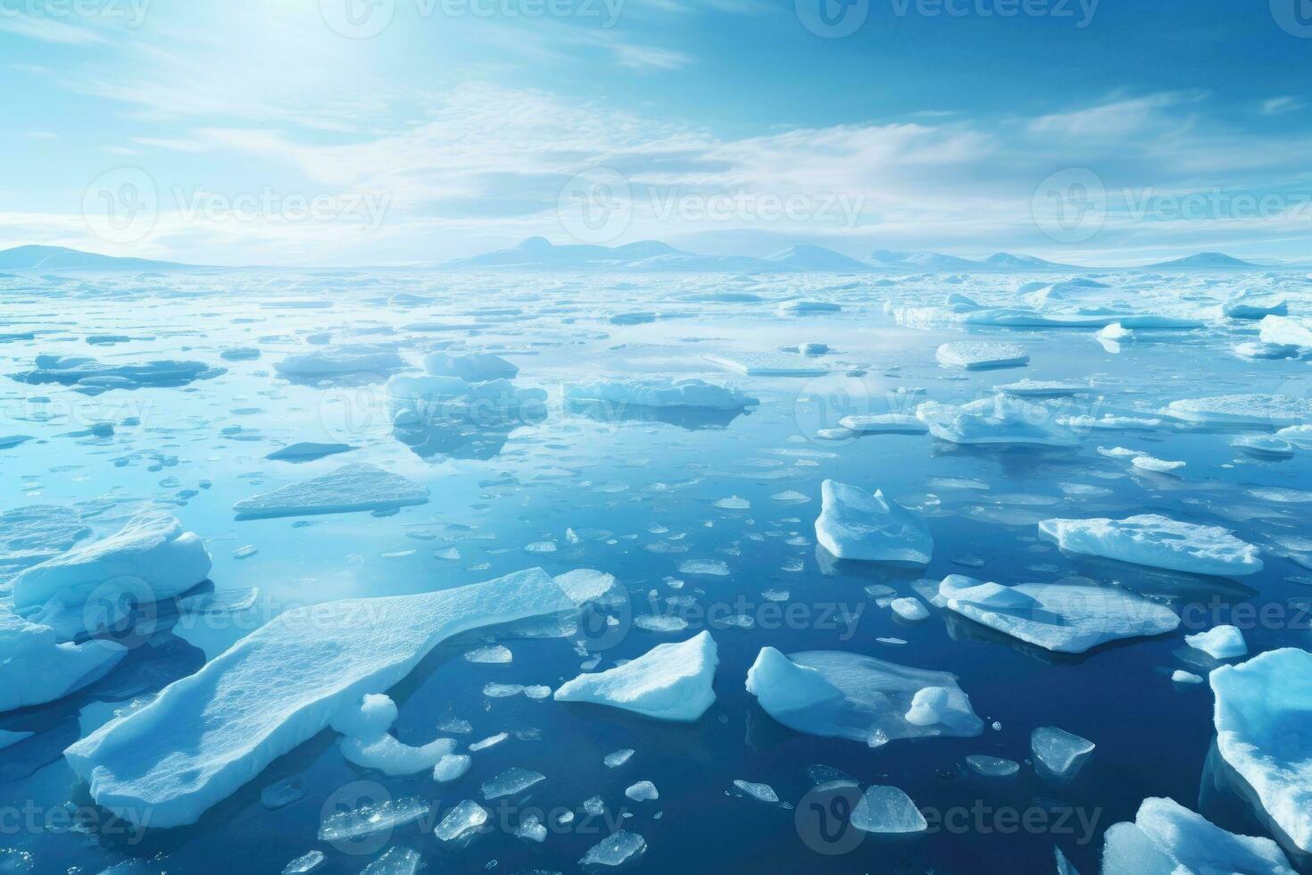 Ice sheets melting in the arctic ocean or waters. Global warming and climate change. photo